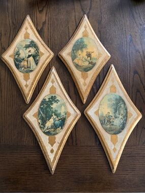 Vintage Set of 4 Florentine Gilt Wall Decor Italy Hanging Art Plaques
